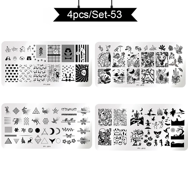 set53 PICT YOU набор шаблонов для штамповки полосатая линия цветы изображение пластина тропическая Геометрическая кружево Хэллоуин Тыква дизайн ногтей штамп пластина - Цвет: set53
