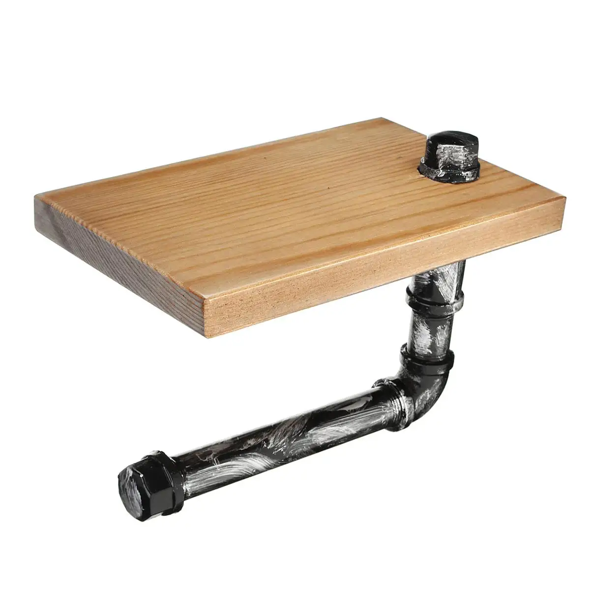 Paper Towel Holder With Shelf Iron Pipe Wall Mount Paper Holder Rack Wood Shelf Bathroom Toilet Towel Tissue Paper Holder