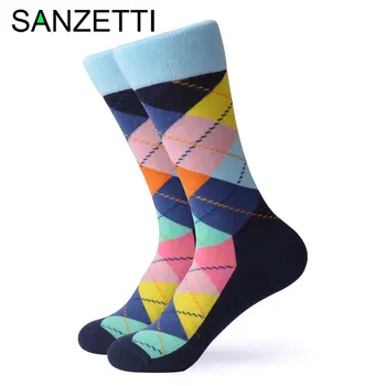 

SANZETTI 1 Pair Happy Terry Socks High Quality Men's Colorful Comfortable Combed Cotton Bright Novelty Fun Wedding Dress Socks