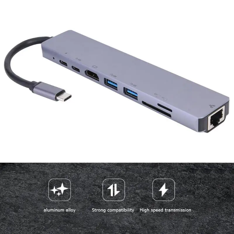 8 в 1 TYPE-C концентратор гигабитная LAN док-станция USB C адаптер для ноутбука