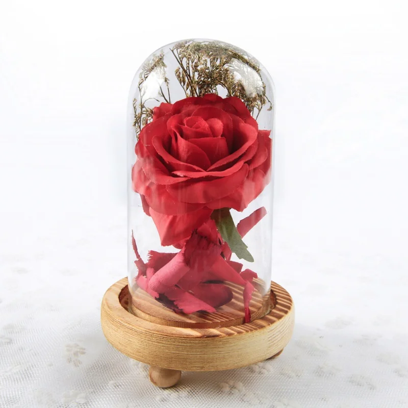 Дропшиппинг, красная роза в стеклянном куполе, светодиодный светильник и основа на День святого Валентина, подарки на день матери - Цвет: 029B