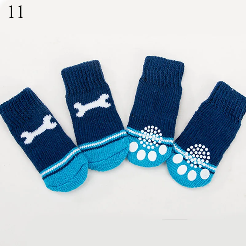 4 шт./партия; теплые милые носки для щенков; нескользящие вязаные носки для чихуахуа; плотные милые носки для собак, кошек; аксессуары для ботинок - Цвет: 11