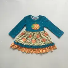 Autume/осенне-зимнее платье в горошек с цветочным рисунком, оранжевый нефрит, тыква детская одежда молочный шелк, хлопок, до колена