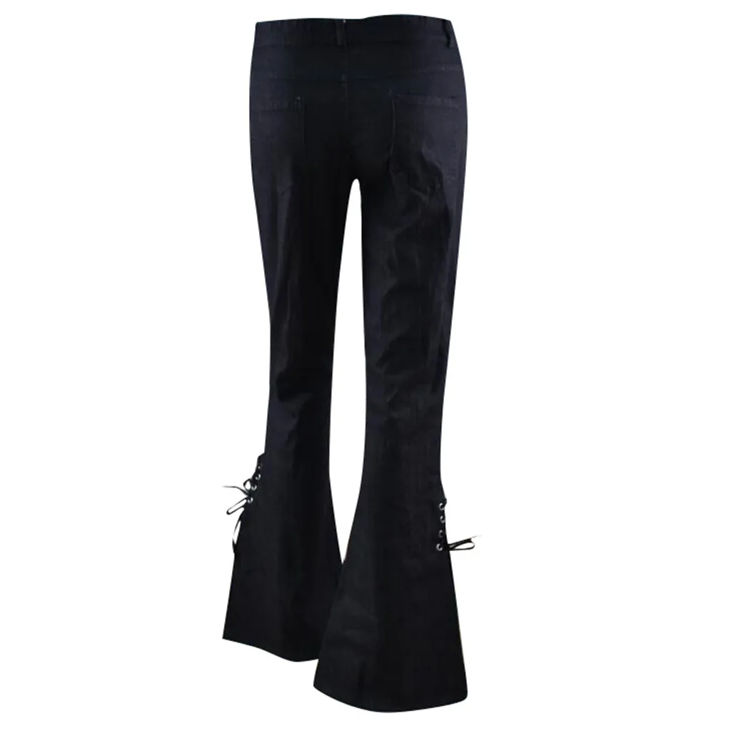 Женские Модные расклешенные брюки большого размера, Ретро стиль, высокая талия, карман, кружева, Бабочка, повседневные брюки, новые обтягивающие сексуальные Стрейчевые джинсы# B