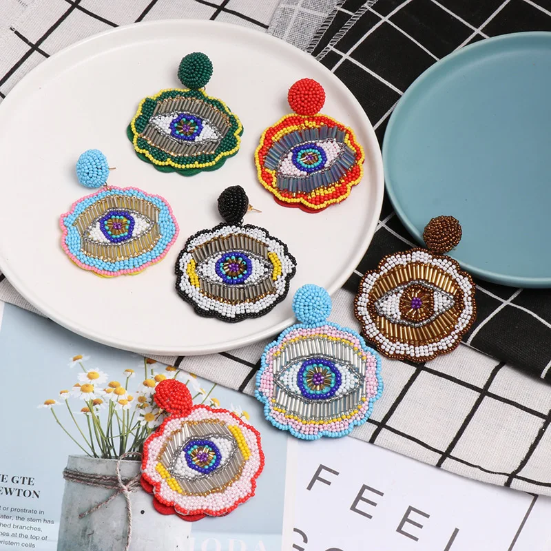 

2019 Handmade Rice Beads Earrings Personalized Ethnic Ear Ear Jewelry European and American Retro Wind Earrings