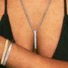 Engraved Bar Necklace & Bracelet Custom Cuff Coordinate Name For Men and Women Personalized Stainless Steel Jewelry Set Gift