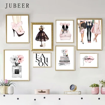 

Nordic Style Fashion Posters and Prints Lips Makeup Canvas Painting Modern Pink Wall Art Picture for Girl Room Wall Painting
