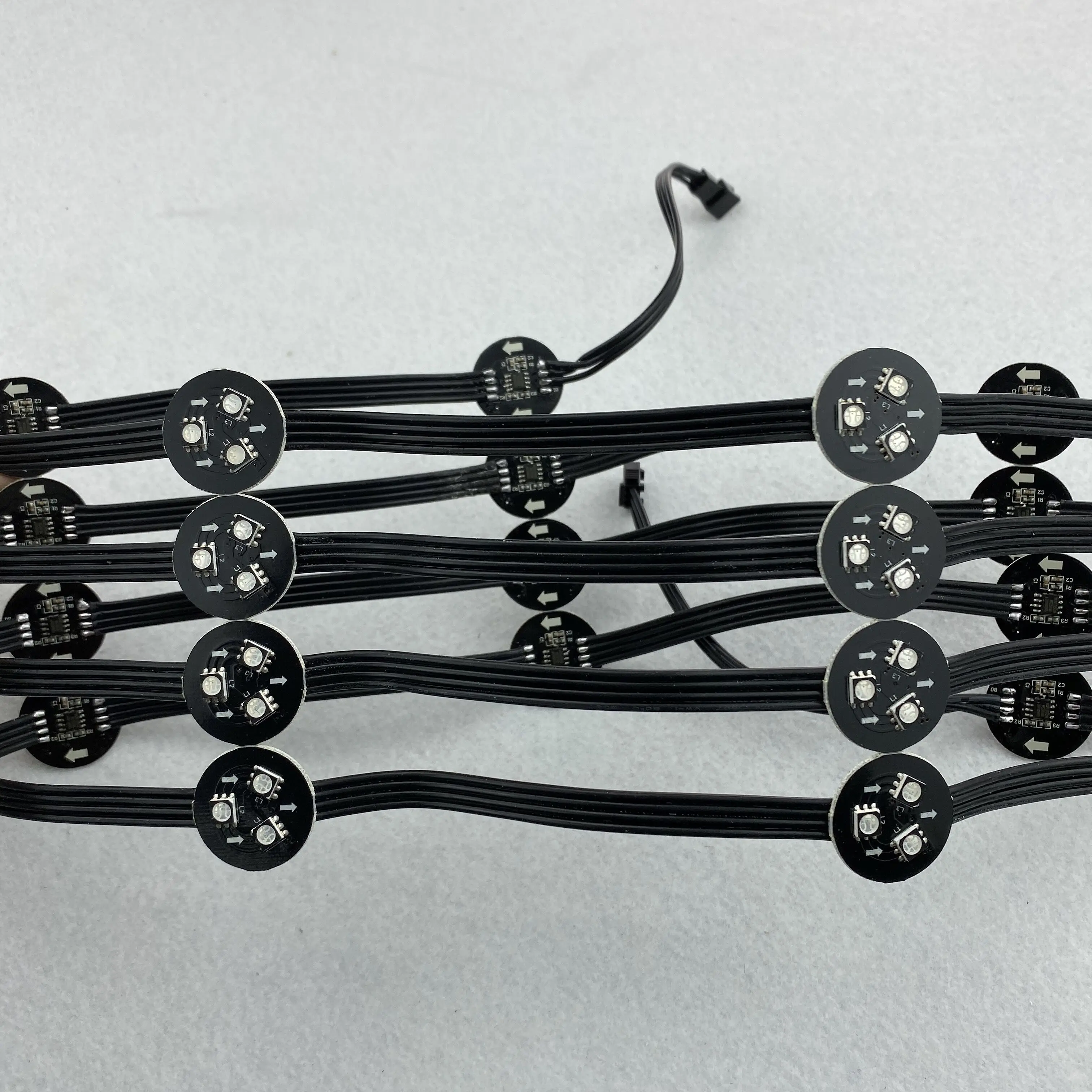 DC12V 20 Pixels/set 26mm PCBA(3LEDs/0.72W)WS2818 Addressable Pixel Light;;IP20 Black Wire Black PCB,10cm/15cm/20cm Wire Spacing
