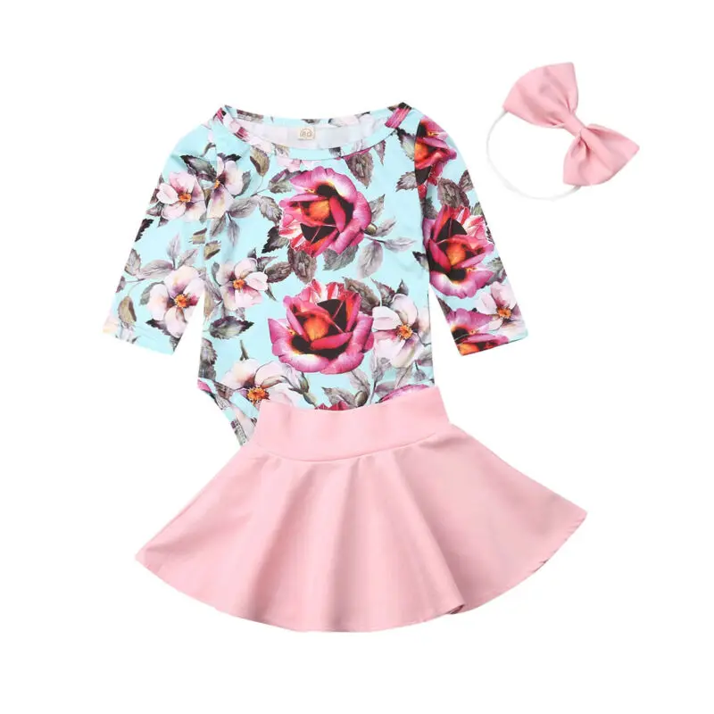 CANIS/осенний комплект из 3 предметов для маленьких девочек; топ с длинными рукавами; комбинезон с цветочным принтом; комбинезон; Красивая юбка; одежда - Цвет: Синий