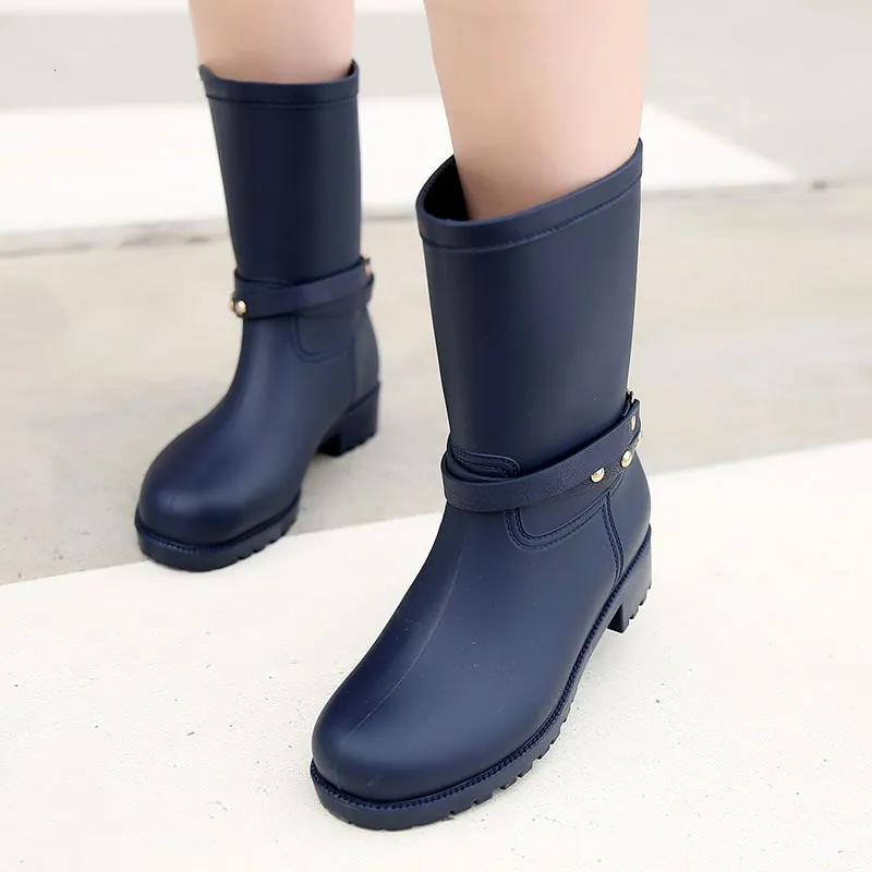 Navy Blue Резиновые сапоги; женские болотные сапоги; резиновые сапоги из пвх; женские резиновые сапоги; женские модные галоши; резиновые сапоги; женские зимние сапоги - Цвет: Navy Blue