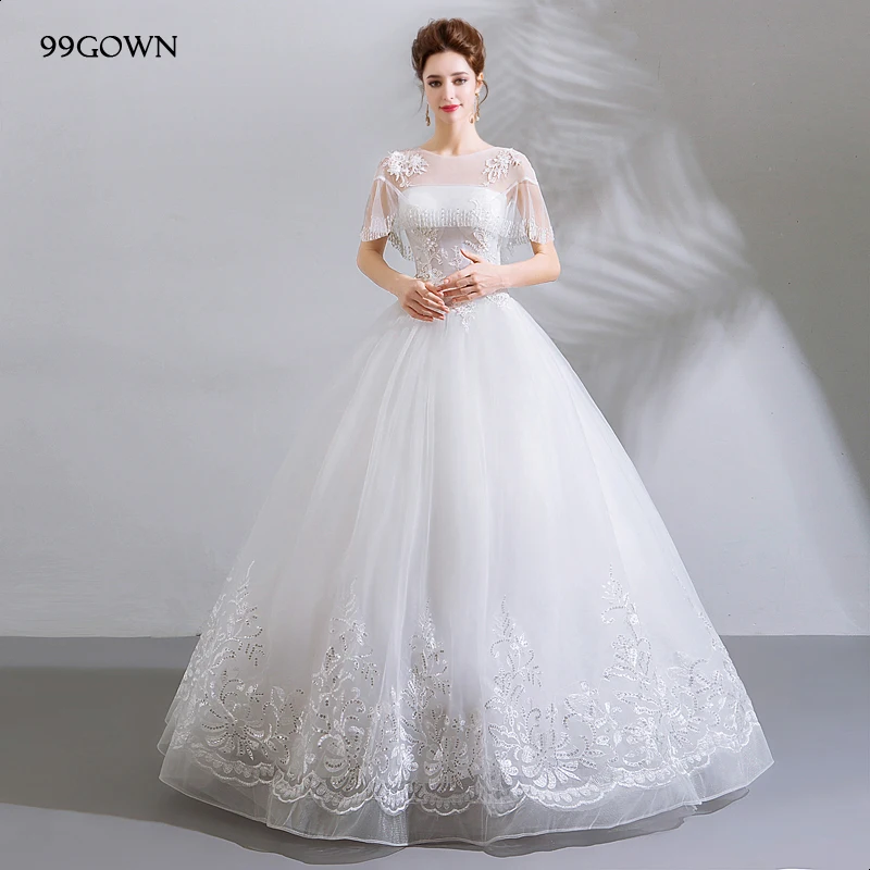 99GOWN Luxury Satin Wedding Dress Simple Bridal Ball Gown 2019 Embroidery Flare Sleeve A-Line Dresses | Свадьбы и торжества