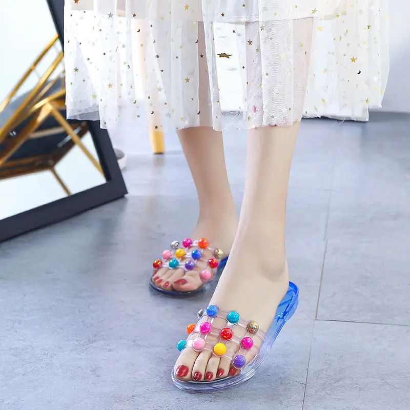 

Women Colorful String Beads Slippers Woman's Transparent Slides Slipper Ladies Summer Beach Slipper
