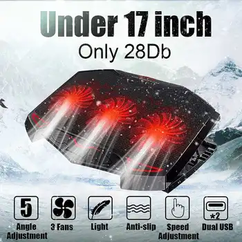 

5-Gear Adjustable Angle Laptop Cooling Pad Cooler Stand With 2 USB 3 Fans for 12" 13" 14" 15" 15.6" 17" Laptop
