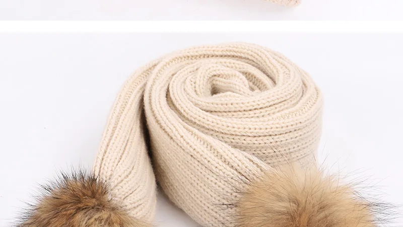 Новый милый помпон из меха енота, детская вязаная шапка, шарф, комплект из 2 предметов, зимние брендовые мягкие шарфы с капюшоном для