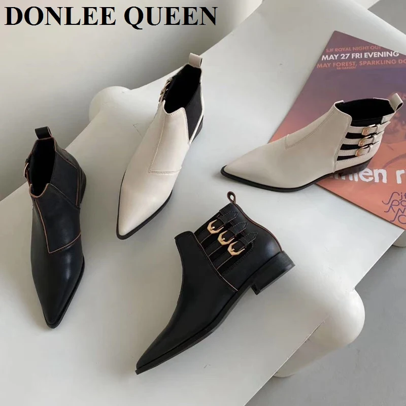 

2020 New Winter Pointed Toe Chelsea Boots Thick Med Heel Women Ankle Boots Black Square Heels Shoes Western Boots Botas De Mujer