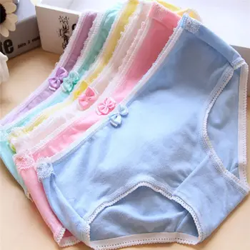 

2019 Summer Hot Women Breathable Bow Candy Color Low Waist Soft Cotton Briefs Modern Sweet Stretch Panties