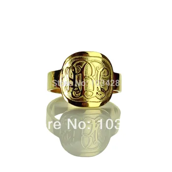 

AILIN Engraved 3 Initials Monogram Rings Gold Color Personalized Monogrammed Name Ring