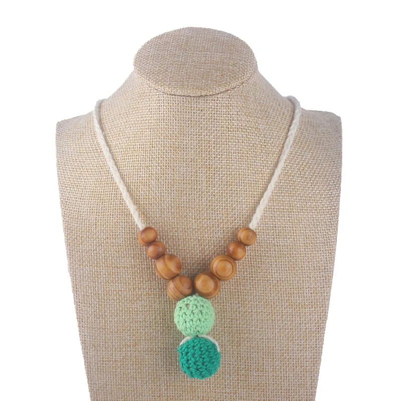 XCQGH модное зеленое шерстяное ожерелье с бусинами детское молярное успокаивающее ожерелье с натуральной травой из бисера Игрушка-прорезыватель для зубов - Цвет: Зеленый