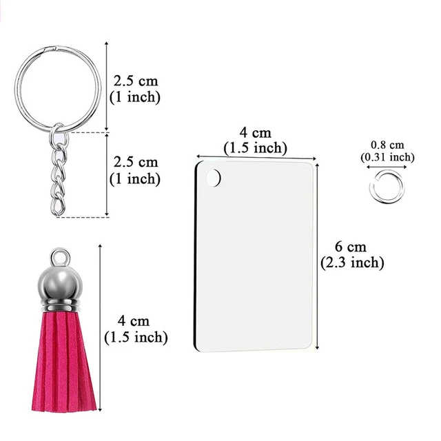 Clear Rectangle Acrylic Blank Acrylic Keychains Disc Set With Key