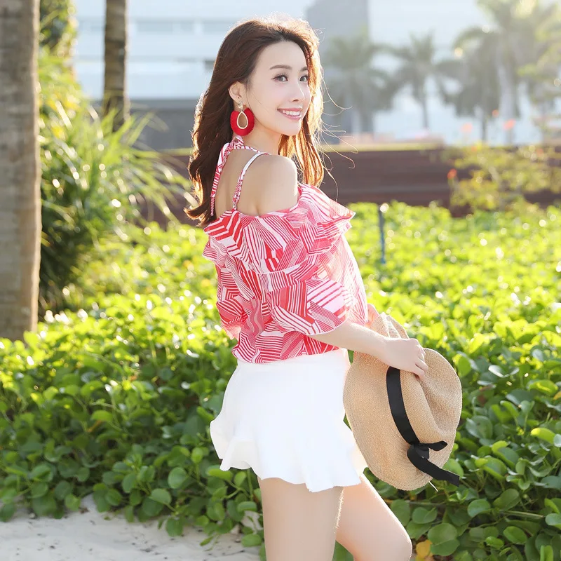 

2019 Korean-style New Style Split Skirt-Style Bathing Suit Three-piece Set Sexy Bikini Belly Covering Conservative Beach WOMEN'S