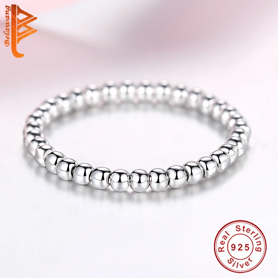 BELAWANG Роскошные брендовые 925 пробы серебряные кольца с бисером для женщин вечерние ювелирные изделия подарок