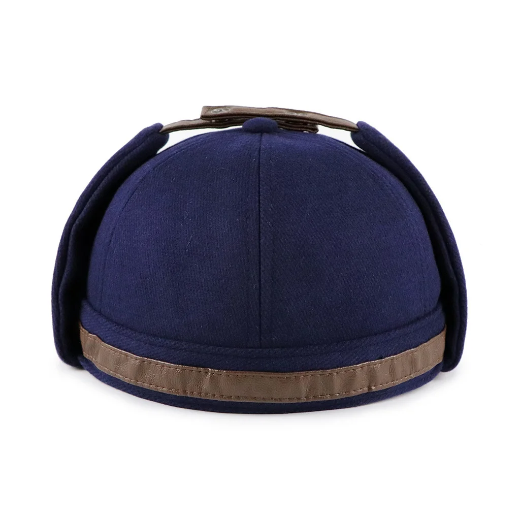 Navy Blue JAMOTN отличительная шапка ушанка для мужчин и женщин уличная мода череп шляпа осень зима мягкий колпачок хип хоп пилот теплые шапки - Цвет: Navy Blue