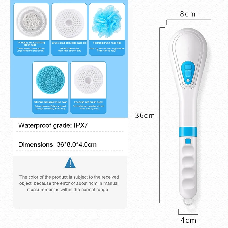 Dropship Electric Body Bath Brush, Rechargeable Back Brush Long Handle For  Shower With 5 Spin Shower Facial Brush Head Waterproof Silicone Body  Scrubber Exfoliating Deep Cleansing Brush For Women Men to Sell