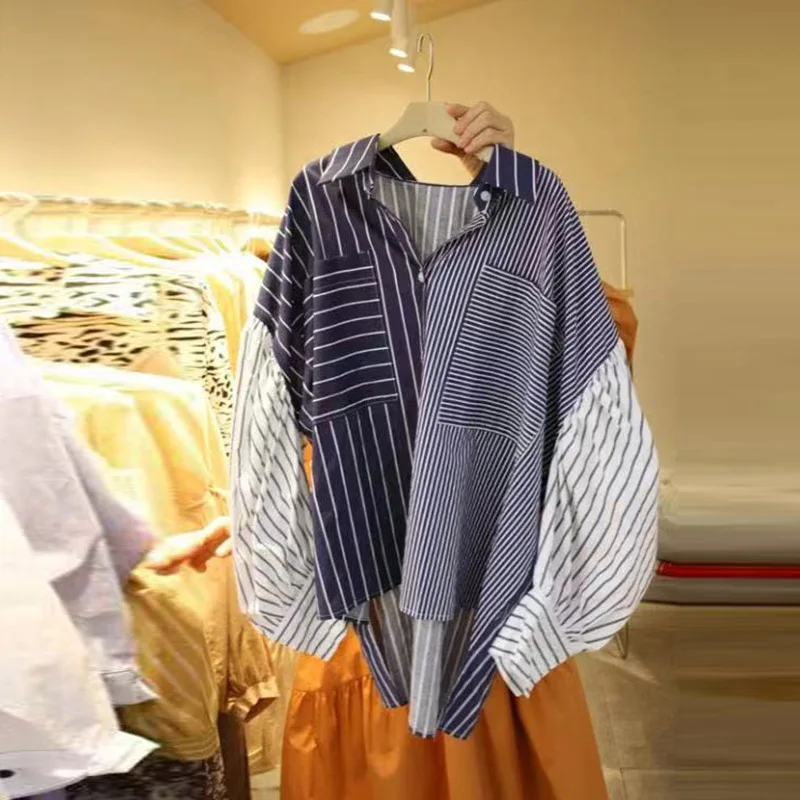 

Korean Style Women Shirts Stripe Wild Cotton Casual Fashion Ladies Blouses and Tops 2019 Autumn New Long Sleeve Women Clothing