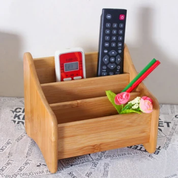 

3 Slots Wooden TV Remote Control Holder Stand Home Organizer Table Storage Phone Holder Stand Washable Home Office Storage Boxes
