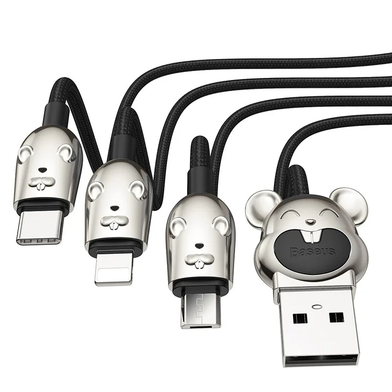 Baseus Мульти USB кабель для мобильного телефона 3 в 1 микро USB кабель для iPhone samsung Android USB TypeC кабели для мобильных телефонов USB шнур - Цвет: Black