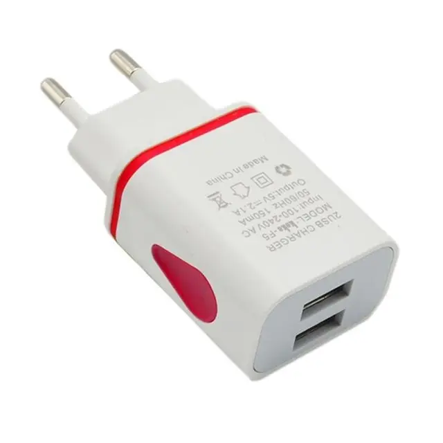 Phone Universal 2.1A 5V LED 2 USB Charger Fast Wall Charging Adapter US/EU Plug USB Charger For iPhone For Samsung For HTC EU Plug RED
