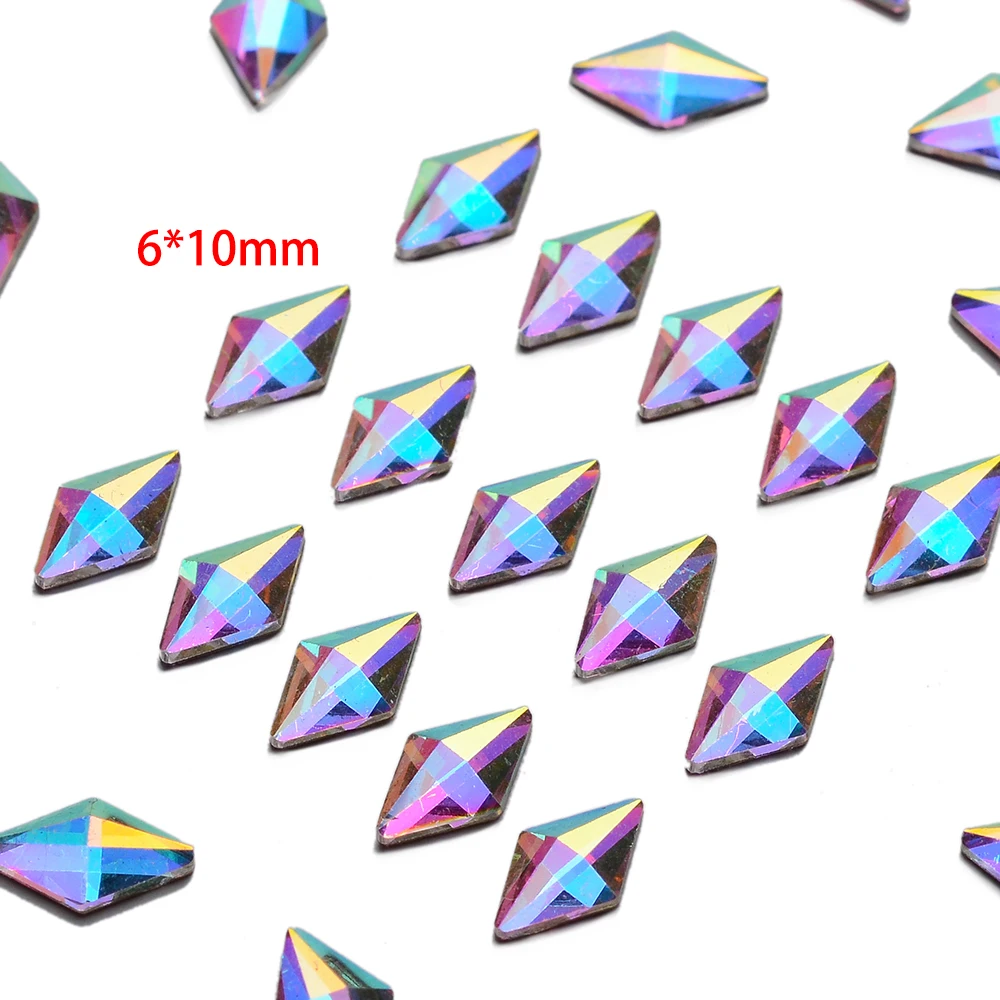 30pcs Golden Back AB Color Flatbacks No-Hotfix Rhinestones CRYSTAL Nail Art Crystal Flat Back Rhinestones For Nails - Цвет: Rhombus-6x10mm