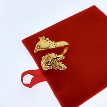 

OMHXFC Wholesale YM209 European Fashion Hot Fine Lovers Party Birthday Wedding Gift Vintage Dragon Phoenix Open 24KT Gold Ring