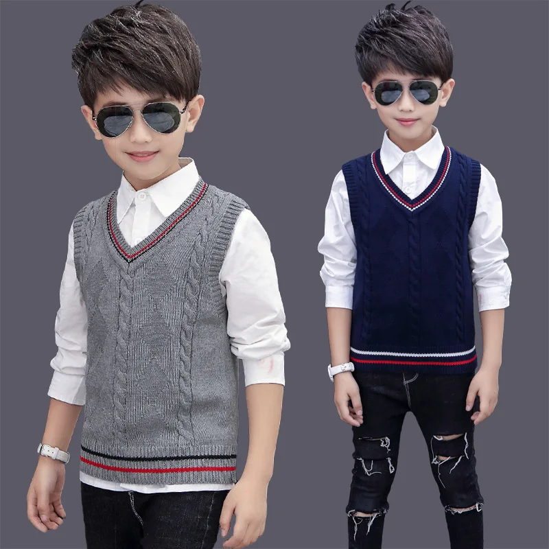 Kids Boys Knitted Vests Autumn/Winter Children Cotton Waistcoats For School Boys 6 8 10 12 14 16 Years Wear Dwq569 kids vest