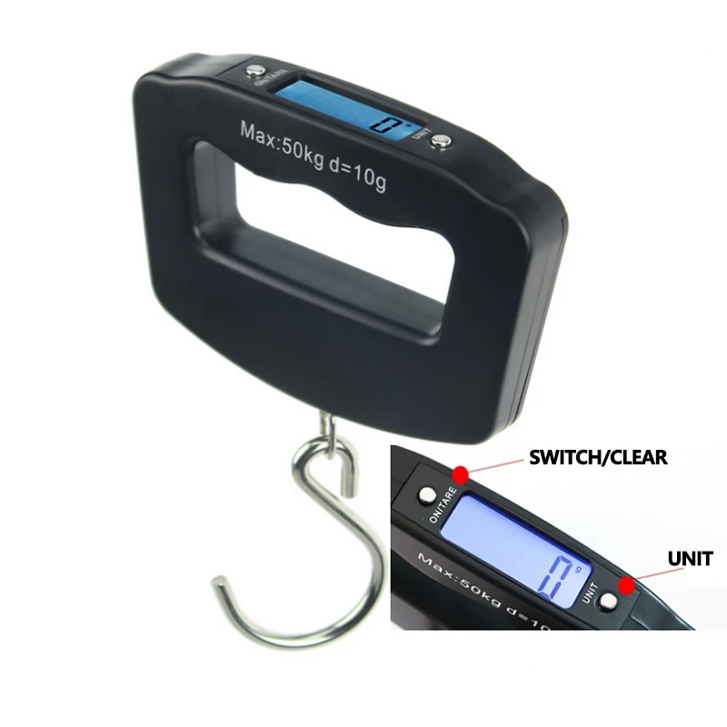 

Portable Mini Digital Hand Held 50Kg 10g Fish Hook Hanging Scale Electronic Weighting Luggage Scale LED Display