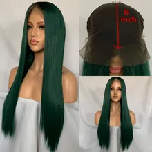 Bombshell темные корни Омбре зеленый прямой синтетический 13*6 парик фронта шнурка Glueless мягкие термостойкие волокна волос для женщин парики