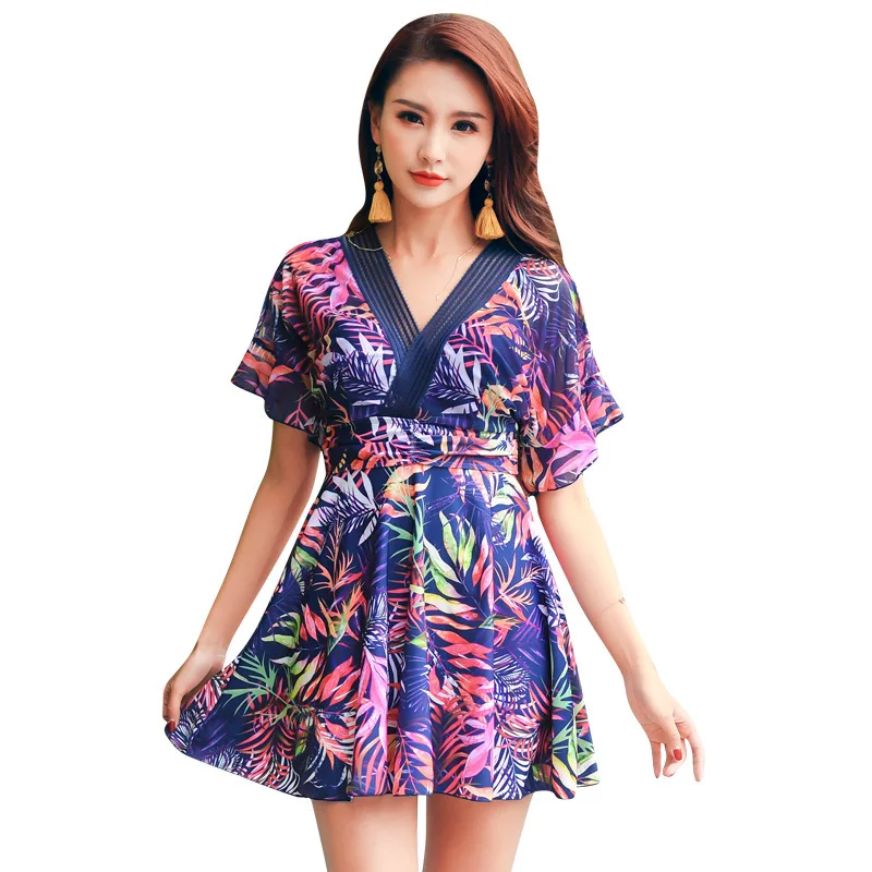 

2019 New Style Fashion Siamese Swimsuit Women's Underwire Push up Split Type Boxer Xingcheng Swimwear Sleeved Can Be Made on Beh