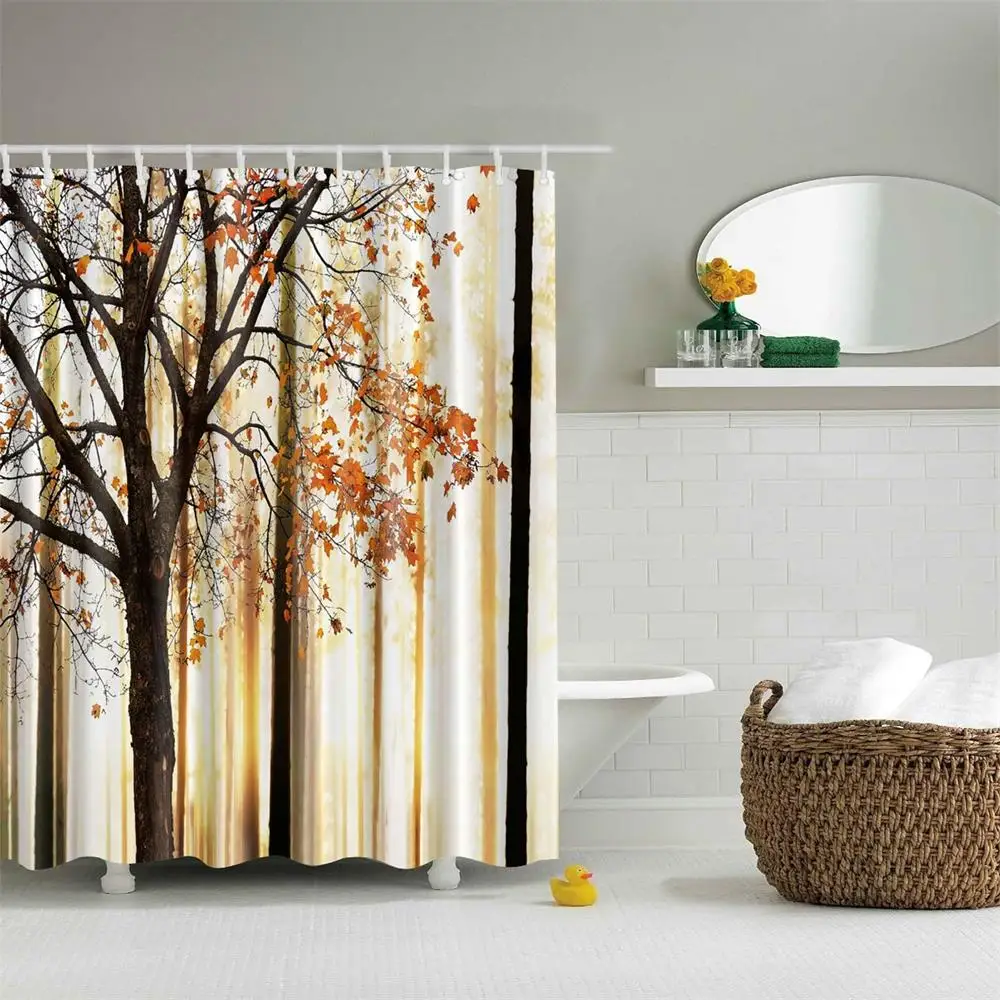 

Bathroom Shower Curtain Fall Trees Autumn Leaves Fabric Bathroom Curtain Durable Waterproof Fall Shower Curtain 180x180