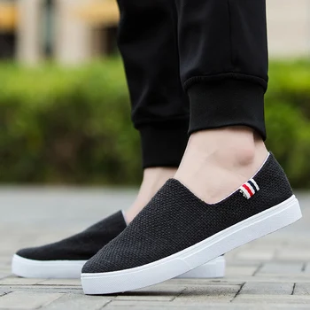

Linen Canvans Slip On Sneakers Men 2020 Spring Summer Shoes Men White Canvas Shoes Uomo Beige Black Shoes Sepatu Casual Pria