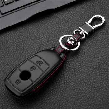 Genuine Leather Car Key Case For Mercedes Benz 2017 E Class W213 with keyChain key Ring Car Styling Cover Auto Accessories