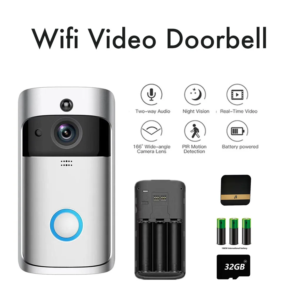 V5 Video inteligente timbre Cámara WiFi timbre con cámara de seguridad 2-Audio Detector de movimiento fácil instalación de la visión nocturna IR