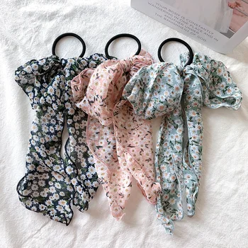 

Korean Girls Hair Rope Chiffon Scrunchie Floral Elastic Hair Bands For Women Elegant Bow Ties Ponytail Holder Hair Accessories