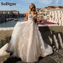 Sumnus Champagne Boho Wedding Dress Sexy Backless V Neck Appliques 3d Flower Bride Dress Princess Wedding Gowns
