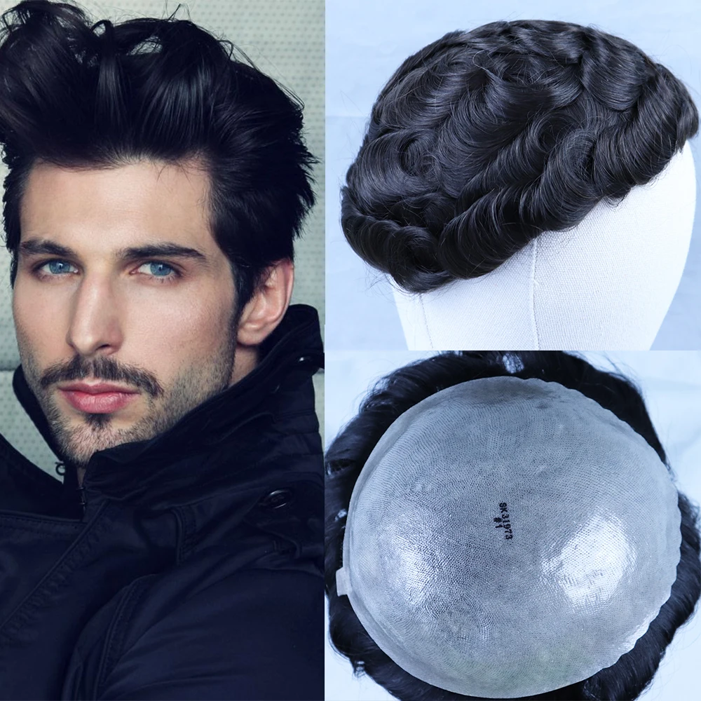 YY парики коричневые смешанные серые человеческие волосы мужские 8x10 кожа ПУ 7x9