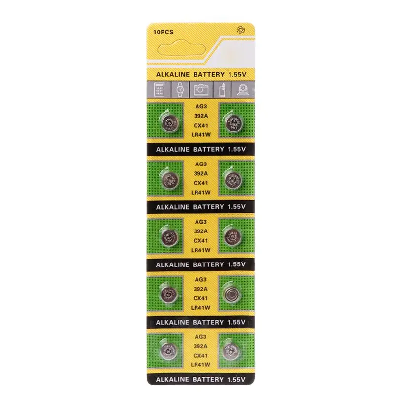 10 Uds celular moneda Batería alcalina AG3 1,55 V baterías de botón SR41 192 L736 384 SR41SW CX41 LR41 392 cadena de luces Luz de dedo reloj