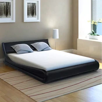 

Modern Bed Frame 5FT King Size 150x200cm Artificial Leather Curl Black Simple Bed Base Fashion Bedsteads Double Bed Wave Design