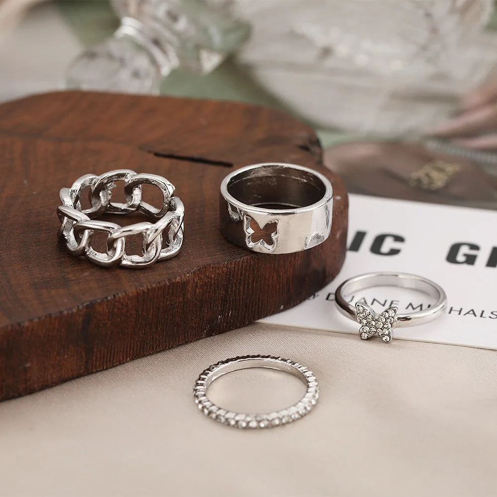 Ring Set Trendy Chain Butterfly Rings set For Women Men Lover Couple Rings Set Friendship Engagement Wedding Open Jewelry