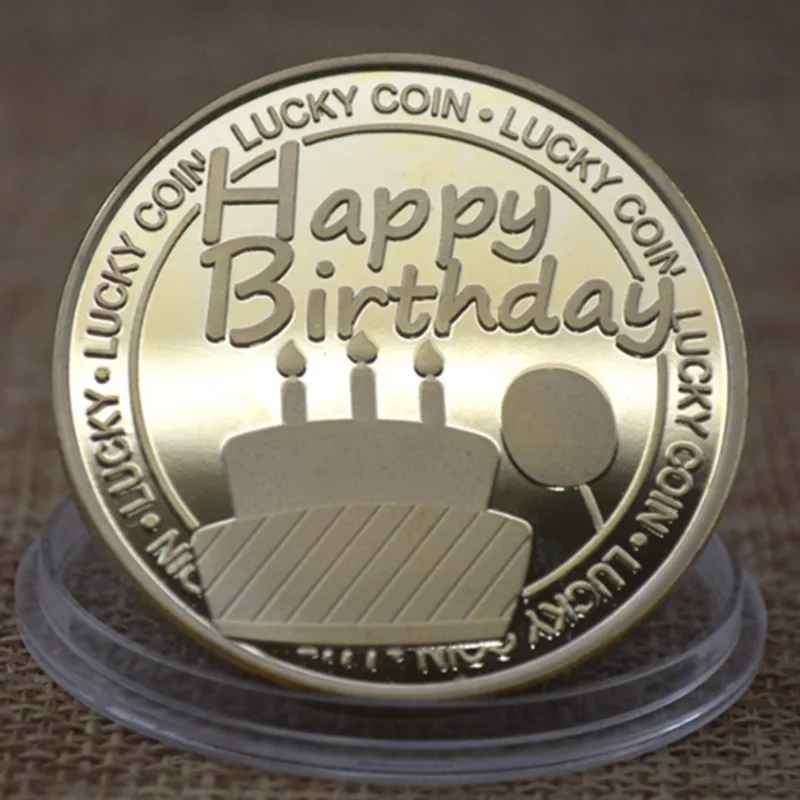 

Happy Birthday Badge Silver And Gold Plated Coins Commemorative Medal Embossed Metal Badge Lucky Coins Birthday Medallion