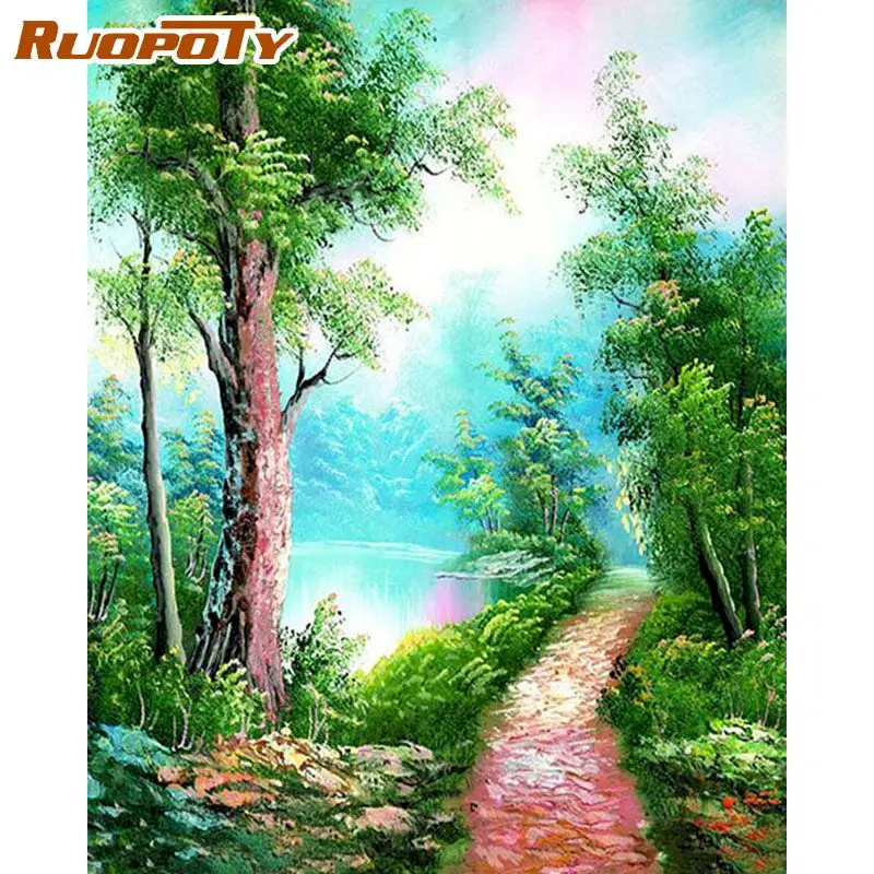 

RUOPOTY Frame Forest DIY Painting By Numbers Landscape Modern Wall Art Canvas By Numbers For Adults Home Wall Decors Artwork