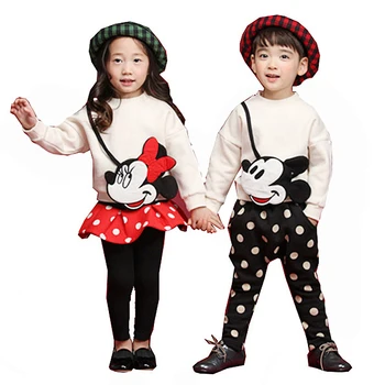

Spring Autumn girls 2 pcs set baby sweatshirt + skirtpants boys set kids suit children dot bag minnie mickey active 2 to 10 yrs